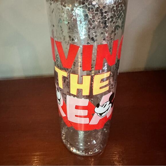NWT Disneys Mickey Minnie Mouse Glitter Water Bottle LIVING THE DREAM - Picture 5 of 10